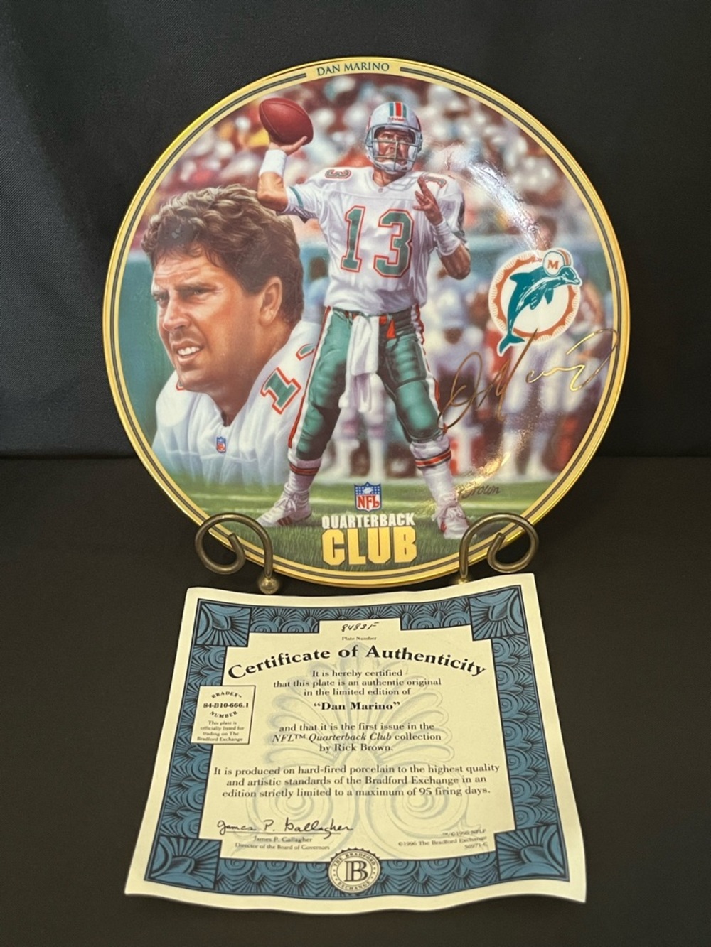 The Bradford Exchange Dan Marino Decorative Plate in Teal, White, Gold